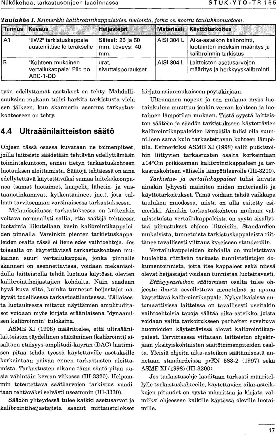 urat, sivuttaisporaukset työn edellyttämät asetukset on tehty. Mahdollisuuksien mukaan tulisi harkita tarkistusta vielä sen jälkeen, kun skannerin asennus tarkastuskohteeseen on tehty. 4.