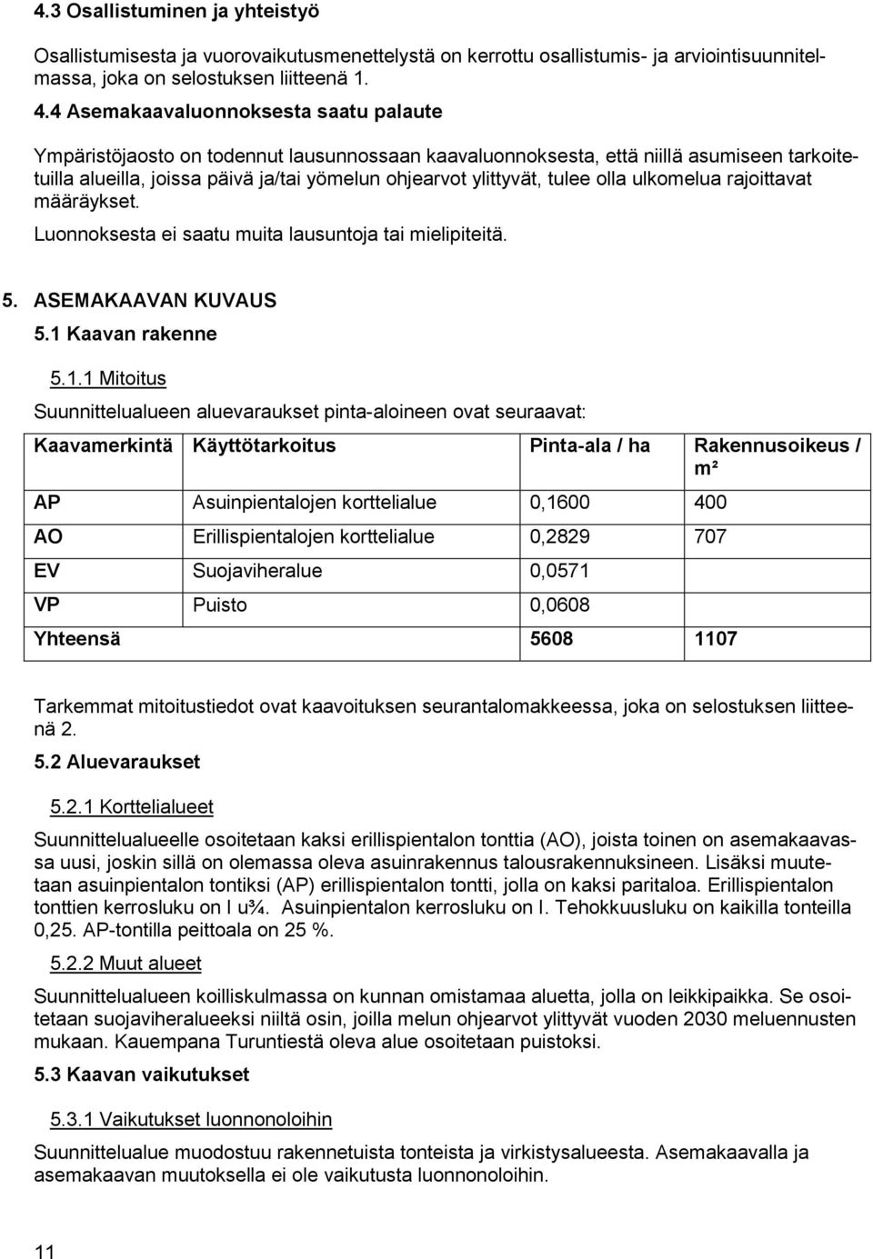 tulee olla ulkomelua rajoittavat määräykset. Luonnoksesta ei saatu muita lausuntoja tai mielipiteitä. 5. ASEMAKAAVAN KUVAUS 5.1 