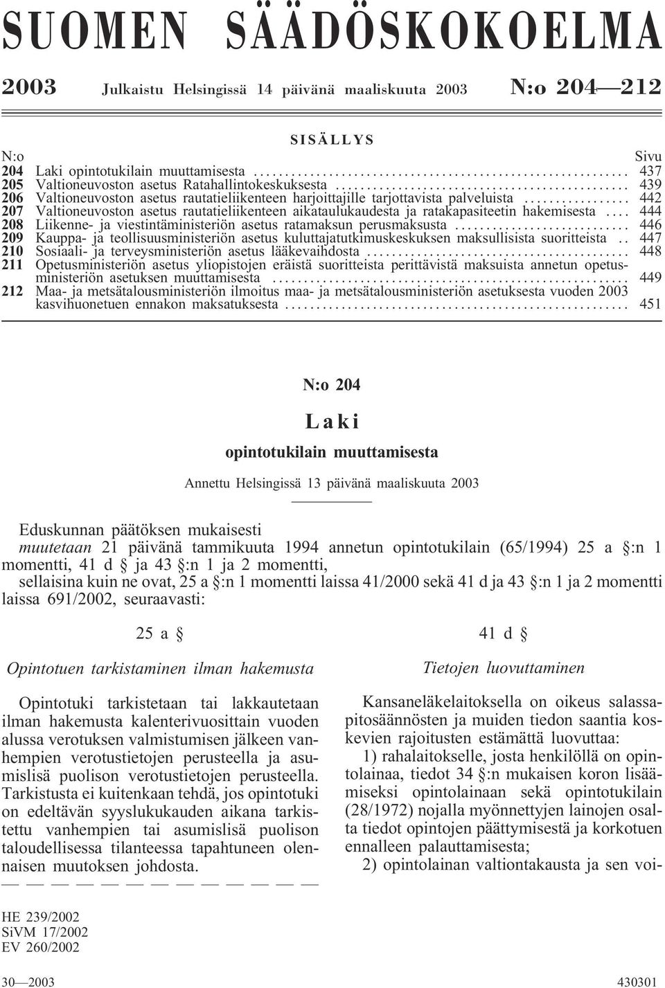 .. 442 207 Valtioneuvoston asetus rautatieliikenteen aikataulukaudesta ja ratakapasiteetin hakemisesta... 444 208 Liikenne- ja viestintäministeriön asetus ratamaksun perusmaksusta.