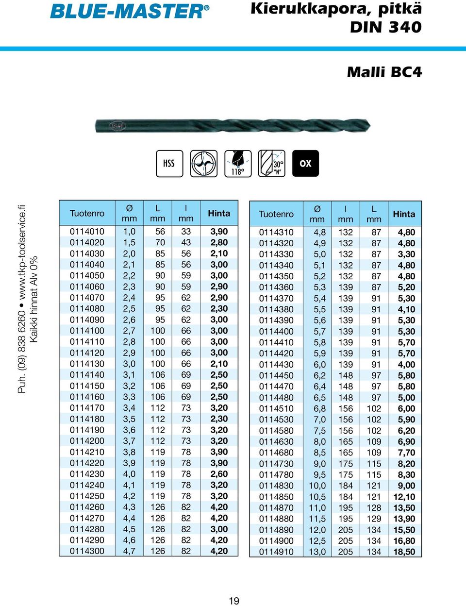 95 62 2,30 0114090 2,6 95 62 3,00 0114100 2,7 100 66 3,00 0114110 2,8 100 66 3,00 0114120 2,9 100 66 3,00 0114130 3,0 100 66 2,10 0114140 3,1 106 69 2,50 0114150 3,2 106 69 2,50 0114160 3,3 106 69