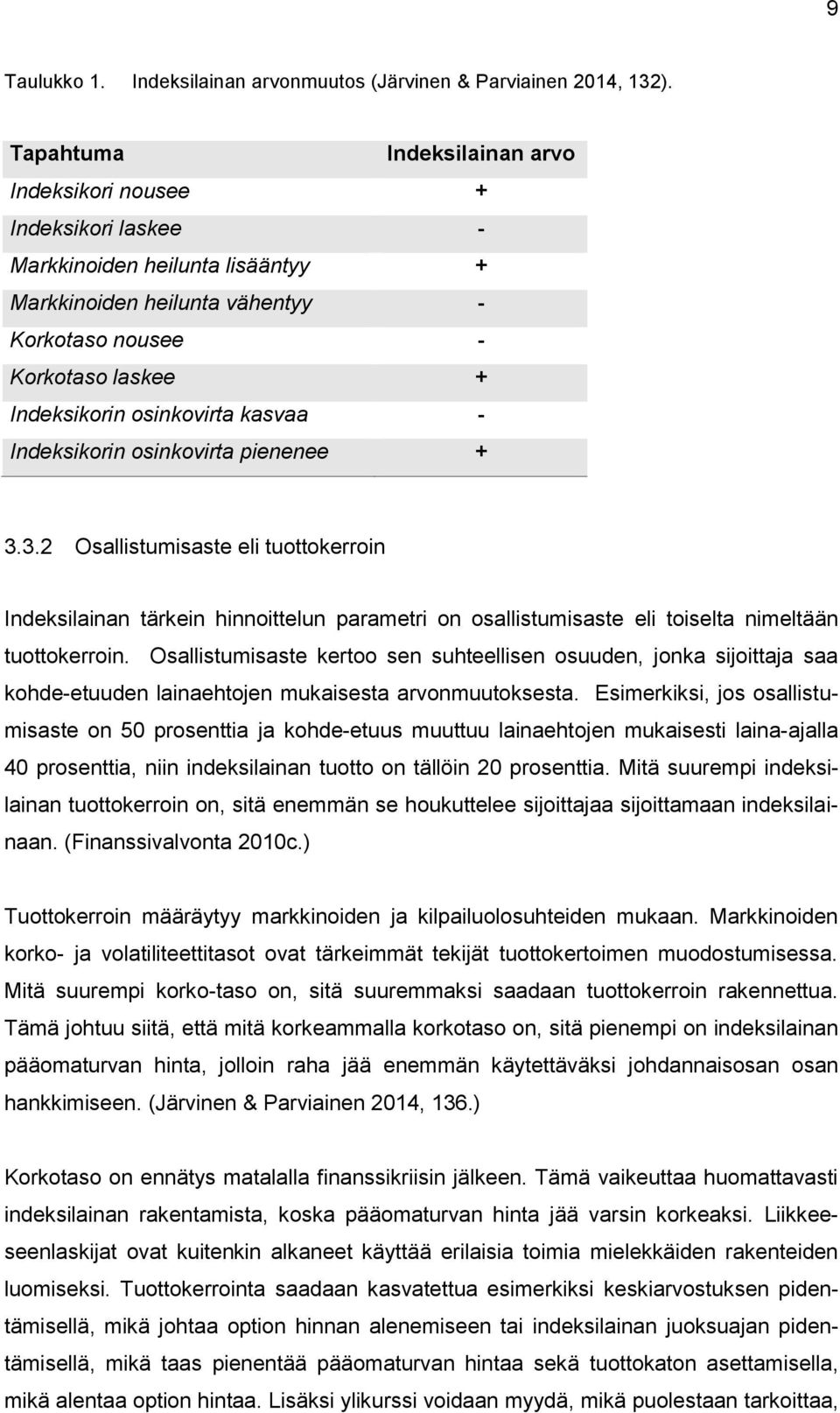osinkovirta kasvaa - Indeksikorin osinkovirta pienenee + 3.3.2 Osallistumisaste eli tuottokerroin Indeksilainan tärkein hinnoittelun parametri on osallistumisaste eli toiselta nimeltään tuottokerroin.