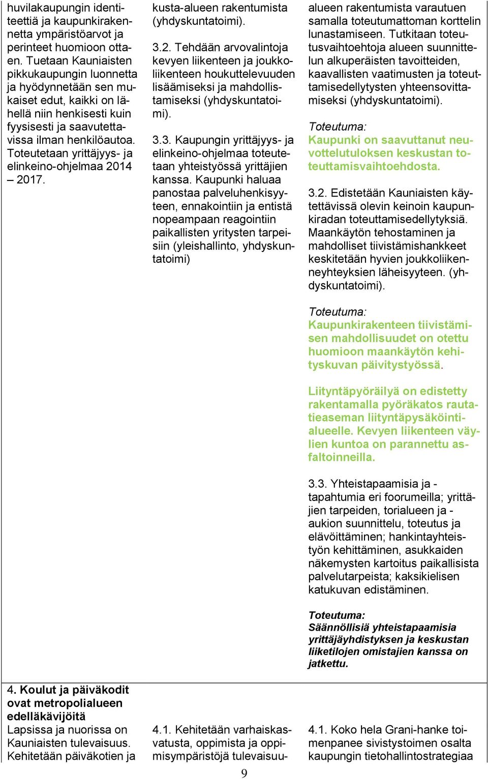 Toteutetaan yrittäjyys- ja elinkeino-ohjelmaa 2014 2017. 4. Koulut ja päiväkodit ovat metropolialueen edelläkävijöitä Lapsissa ja nuorissa on Kauniaisten tulevaisuus.