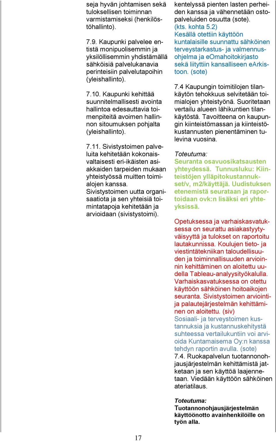 Kaupunki kehittää suunnitelmallisesti avointa hallintoa edesauttavia toimenpiteitä avoimen hallinnon sitoumuksen pohjalta (yleishallinto). 7.11.