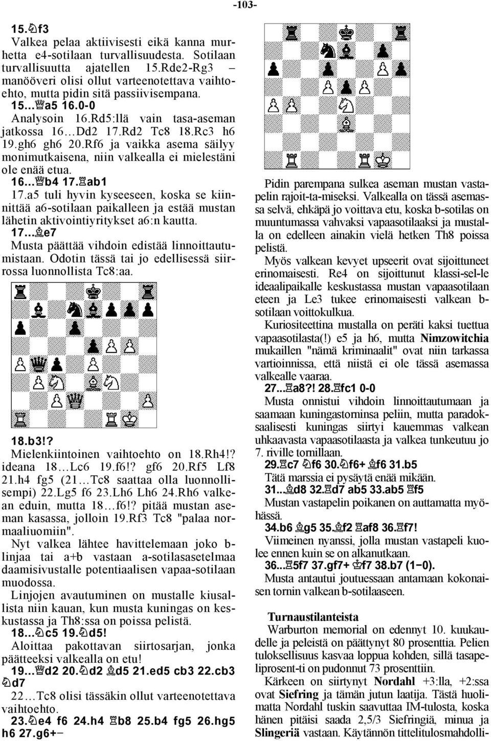 Rf6 ja vaikka asema säilyy monimutkaisena, niin valkealla ei mielestäni ole enää etua. 16... b4 17. ab1 17.
