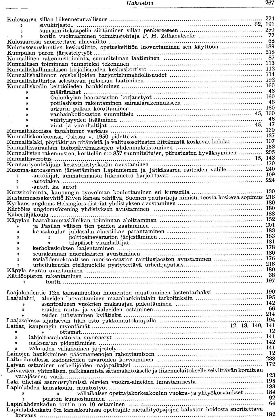 rakennustoiminta, suunnitelman laatiminen 87 Kunnallisen toiminnan tunnetuksi tekeminen 113 Kunnallishallinnollisen kirjallisuuden keskuskortisto 112 Kunnallishallinnon opiskelijoiden