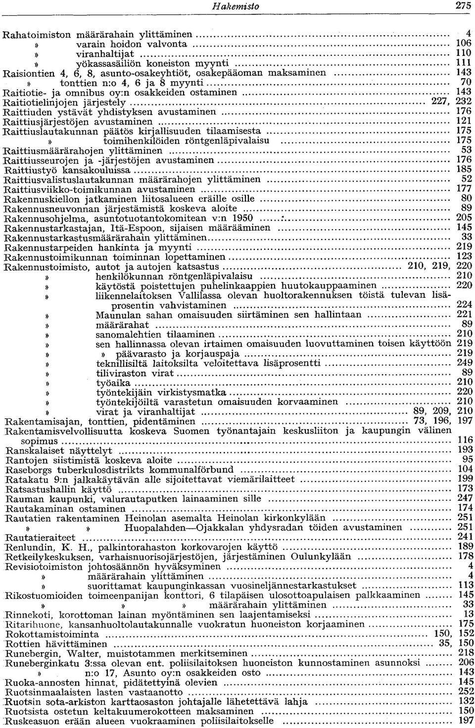 Raittiusjärjestöjen avustaminen 121 Raittiuslautakunnan päätös kirjallisuuden tilaamisesta 175 toimihenkilöiden röntgenläpivalaisu 175 Raittiusmäärärahojen ylittäminen 53 Raittiusseurojen ja