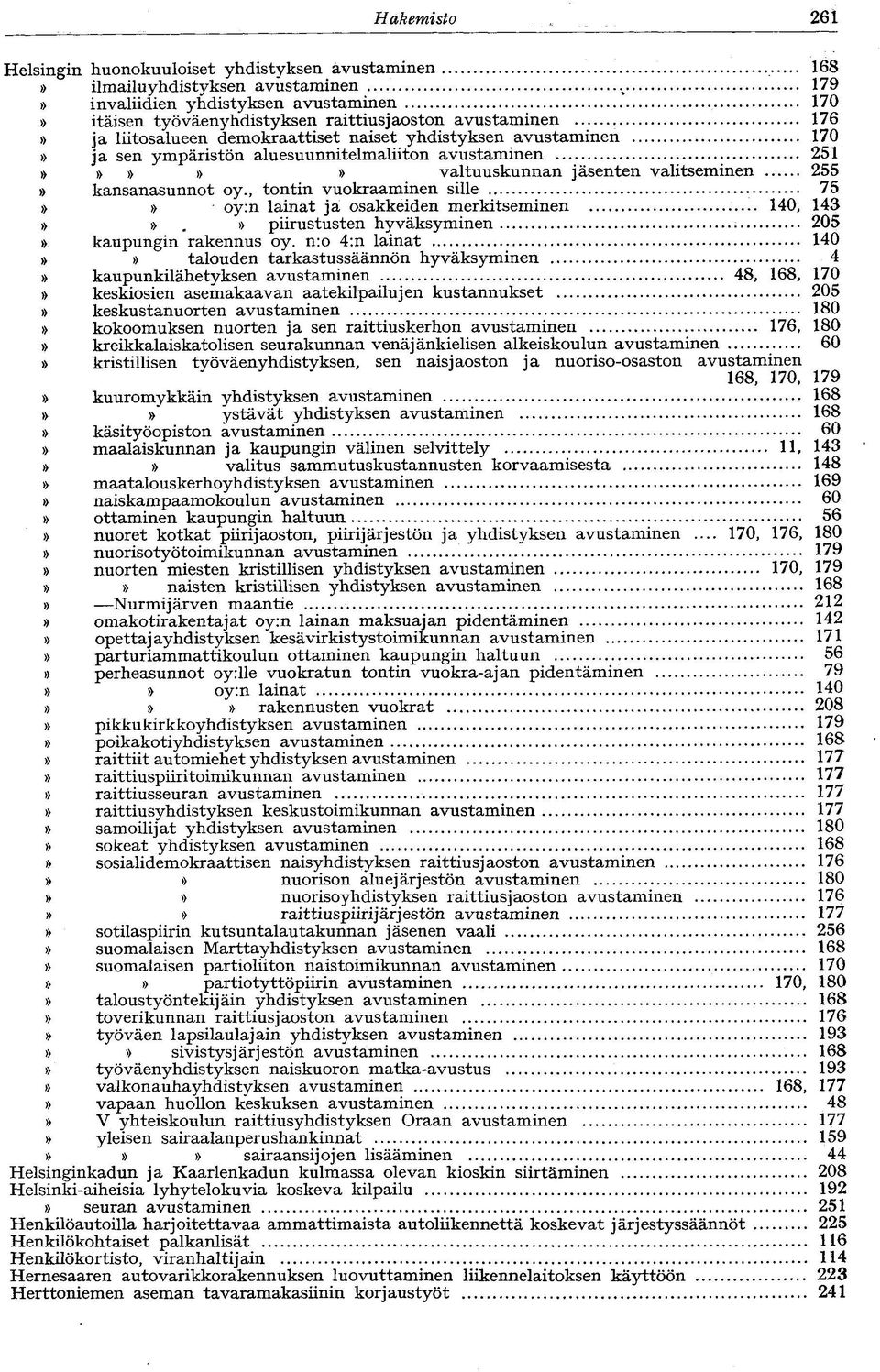 avustaminen 170 ja sen ympäristön aluesuunnitelmaliiton avustaminen valtuuskunnan jäsenten valitseminen 251 255 kansanasunnot oy.