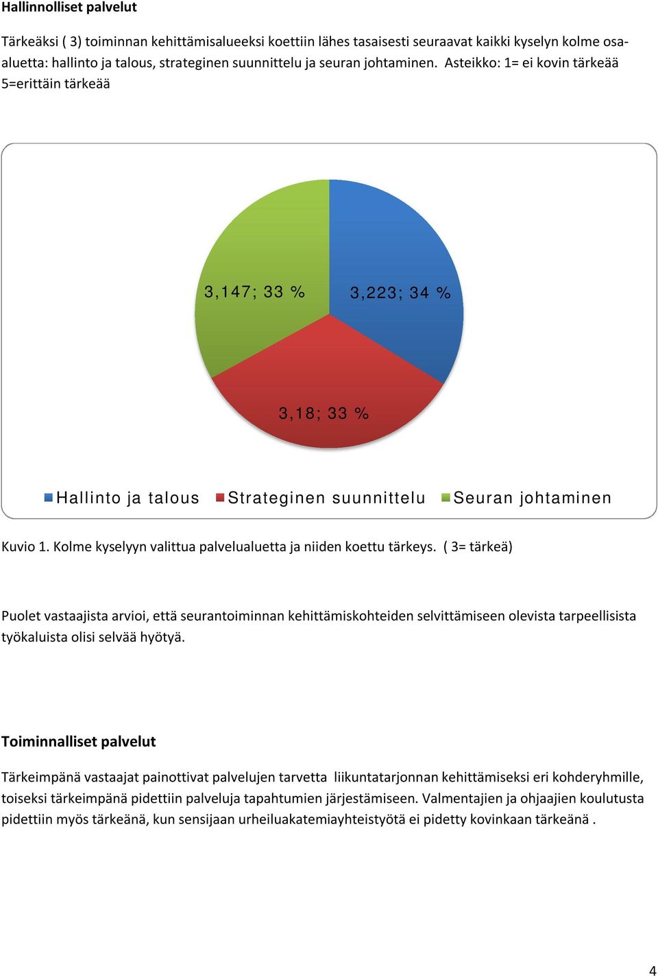 Kolme kyselyyn valittua palvelualuetta ja niiden koettu tärkeys.