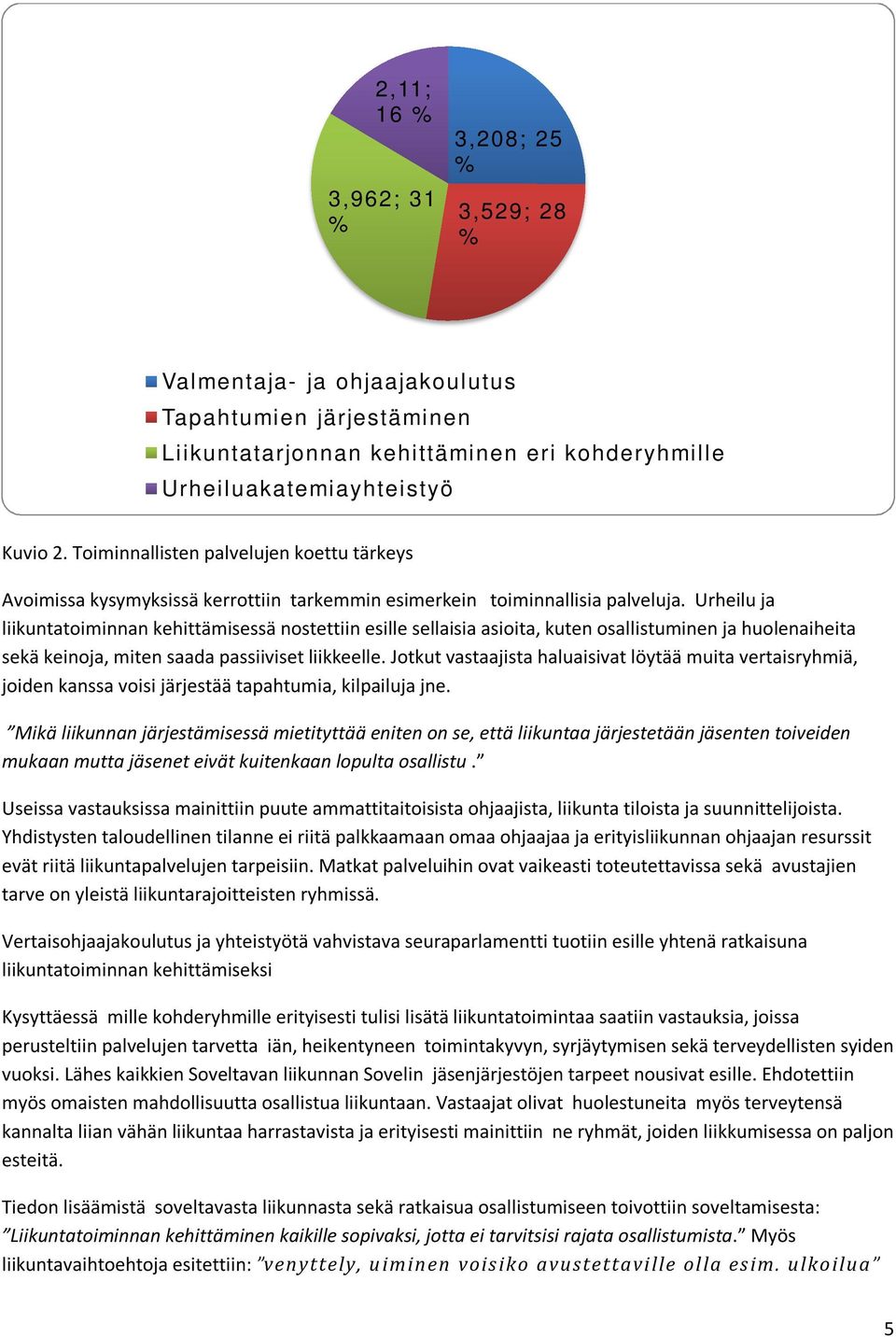 Urheilu ja liikuntatoiminnan kehittämisessä nostettiin esille sellaisia asioita, kuten osallistuminen ja huolenaiheita sekä keinoja, miten saada passiiviset liikkeelle.