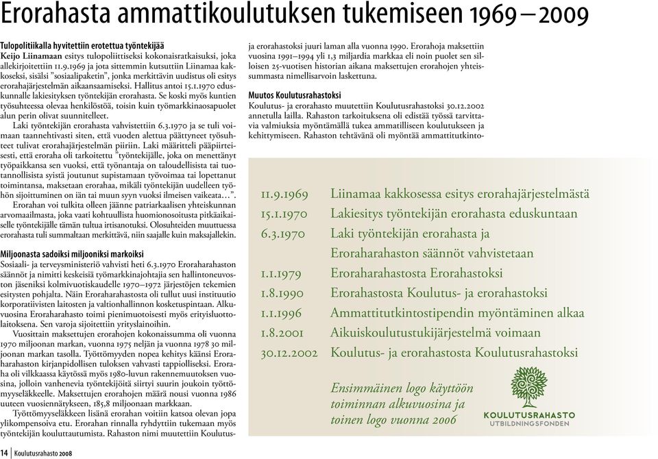 Laki työntekijän erorahasta vahvistettiin 6.3.1970 ja se tuli voimaan taannehtivasti siten, että vuoden alettua päättyneet työsuhteet tulivat erorahajärjestelmän piiriin.