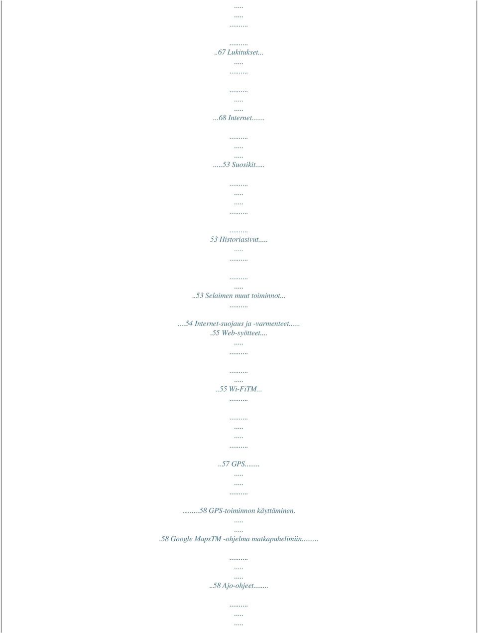 .55 Web-syötteet.....55 Wi-FiTM.....57 GPS.