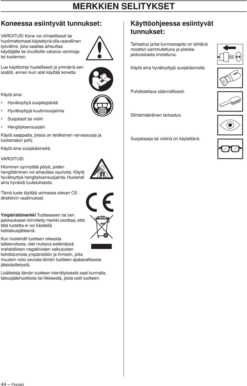 Lue käyttöohje huolellisesti ja ymmärrä sen sisältö, ennen kuin alat käyttää konetta.