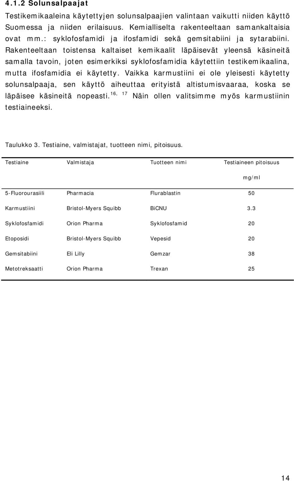 Rakenteeltaan toistensa kaltaiset kemikaalit läpäisevät yleensä käsineitä samalla tavoin, joten esimerkiksi syklofosfamidia käytettiin testikemikaalina, mutta ifosfamidia ei käytetty.