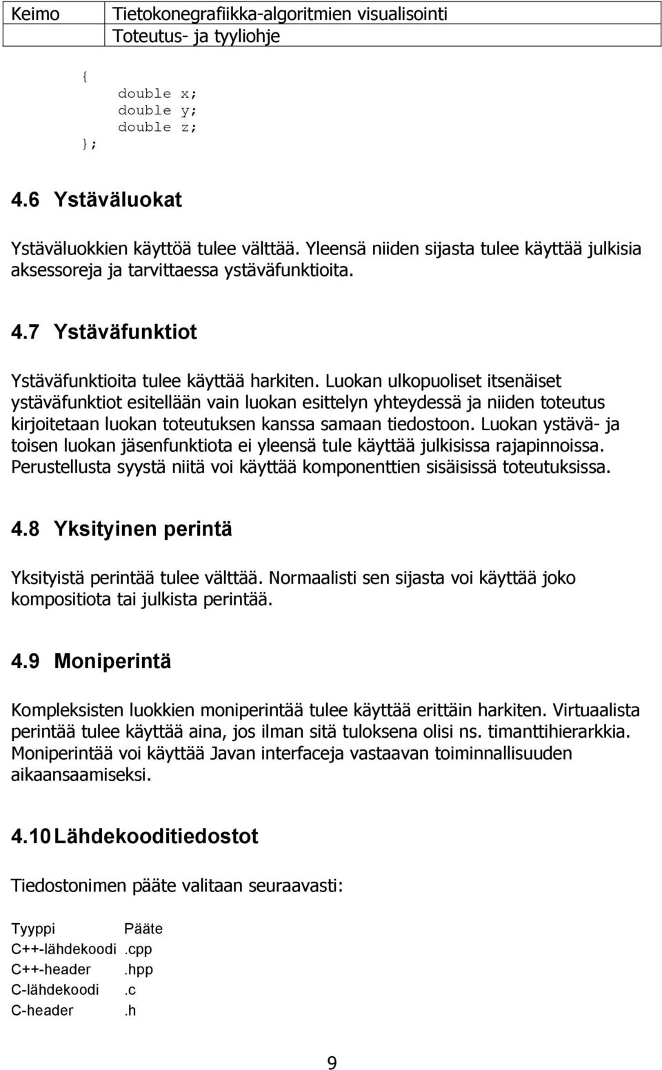 Luokan ystävä- ja toisen luokan jäsenfunktiota ei yleensä tule käyttää julkisissa rajapinnoissa. Perustellusta syystä niitä voi käyttää komponenttien sisäisissä toteutuksissa. 4.