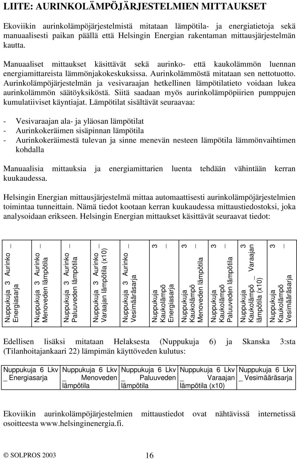 Aurinkolämpöjärjestelmän ja vesivaraajan hetkellinen lämpötilatieto voidaan lukea aurinkolämmön säätöyksiköstä. Siitä saadaan myös aurinkolämpöpiirien pumppujen kumulatiiviset käyntiajat.