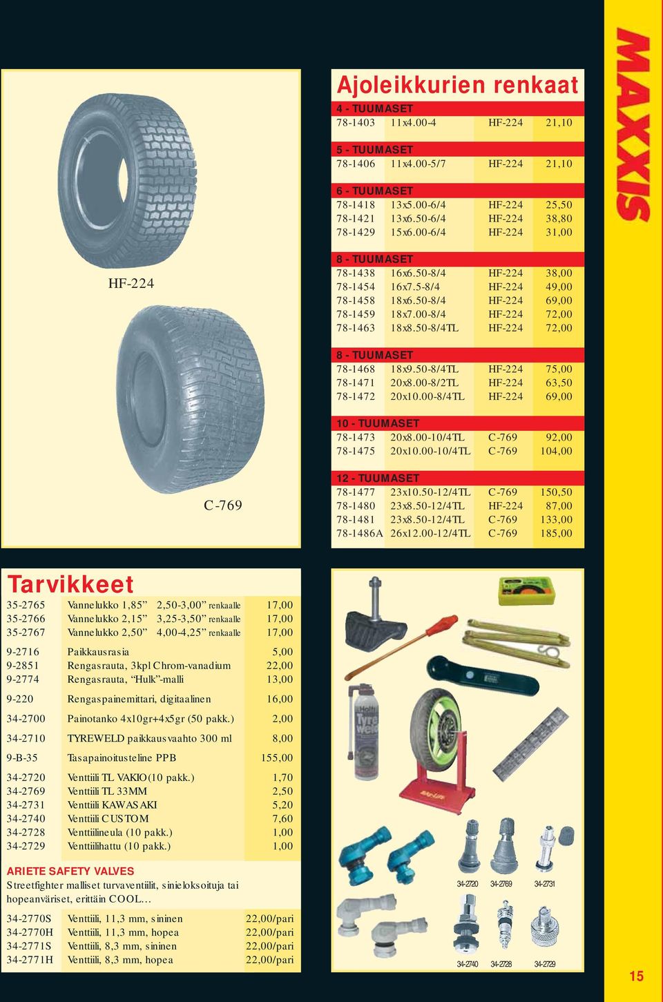 00-8/4 HF-224 72,00 78-1463 18x8.50-8/4TL HF-224 72,00 8 - TUUMASET 78-1468 18x9.50-8/4TL HF-224 75,00 78-1471 20x8.00-8/2TL HF-224 63,50 78-1472 20x10.