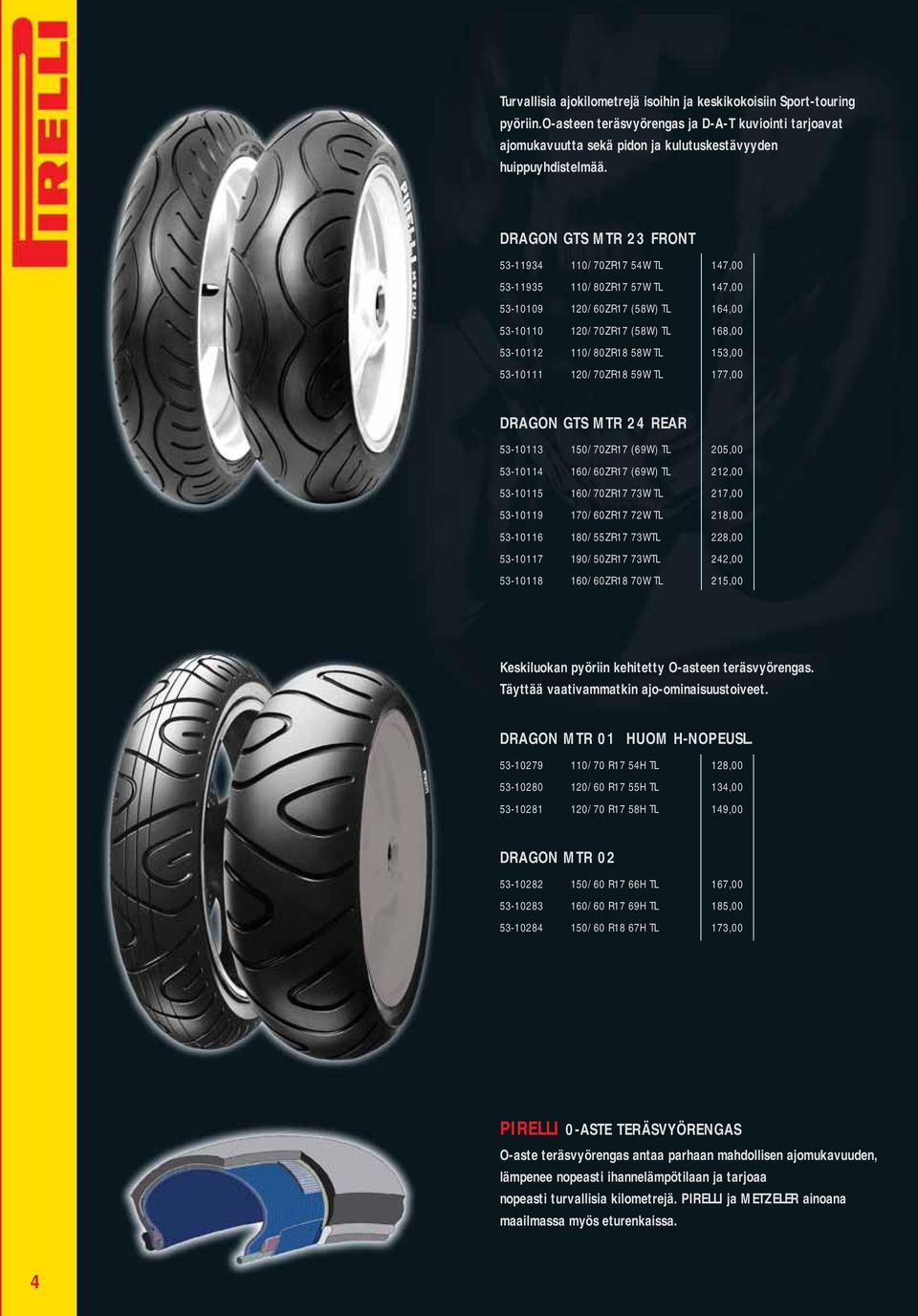 53-10111 120/70ZR18 59W TL 177,00 DRAGON GTS MTR 24 REAR 53-10113 150/70ZR17 (69W) TL 205,00 53-10114 160/60ZR17 (69W) TL 212,00 53-10115 160/70ZR17 73W TL 217,00 53-10119 170/60ZR17 72W TL 218,00