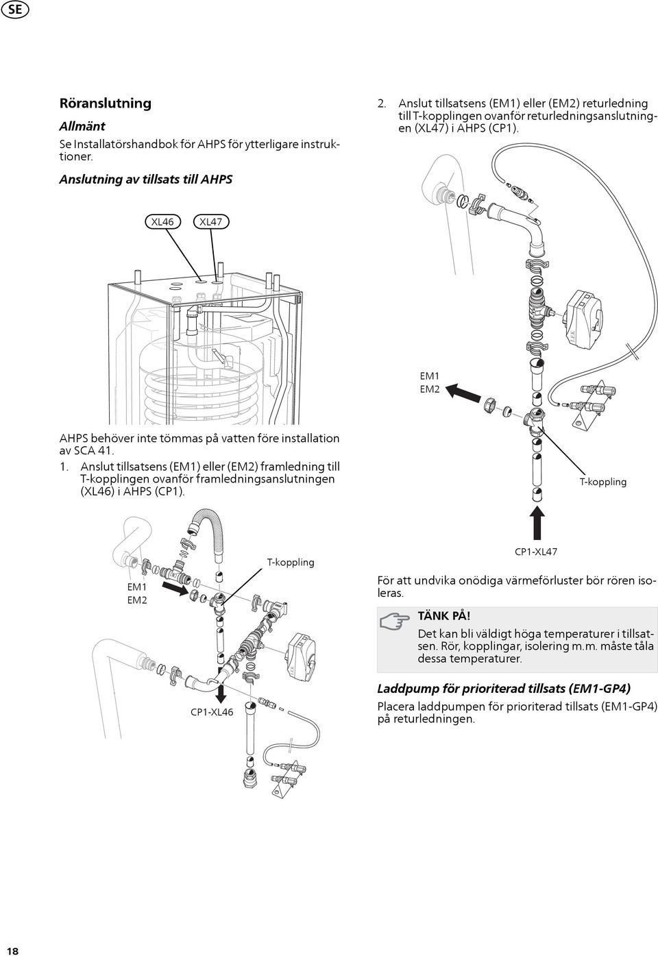 Anslutning av tillsats till AHPS XL XL7 LEK EM EM2 AHPS behöver inte tömmas på vatten före installation av SCA.