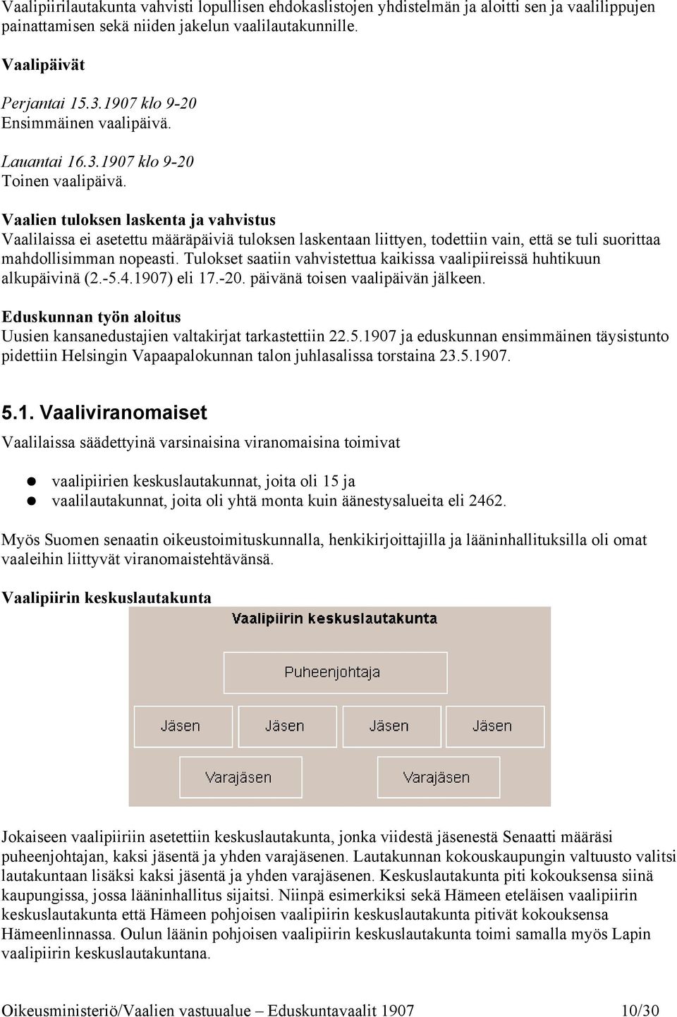 Vaalien tuloksen laskenta ja vahvistus Vaalilaissa ei asetettu määräpäiviä tuloksen laskentaan liittyen, todettiin vain, että se tuli suorittaa mahdollisimman nopeasti.