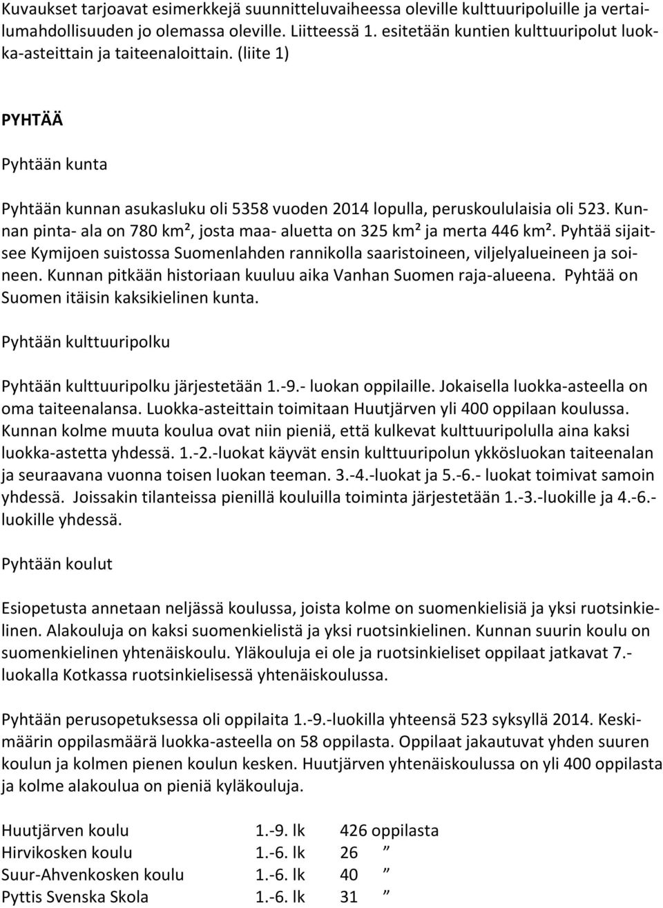 Kunnan pinta- ala on 780 km², josta maa- aluetta on 325 km² ja merta 446 km². Pyhtää sijaitsee Kymijoen suistossa Suomenlahden rannikolla saaristoineen, viljelyalueineen ja soineen.