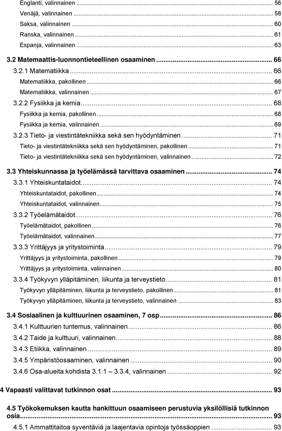 .. 71 Tieto- ja viestintätekniikka sekä sen hyödyntäminen, pakollinen... 71 Tieto- ja viestintätekniikka sekä sen hyödyntäminen, valinnainen... 72 3.