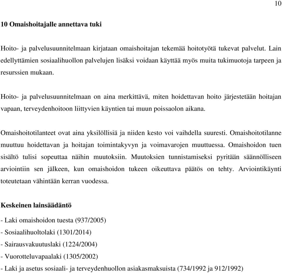 Hoito- ja palvelusuunnitelmaan on aina merkittävä, miten hoidettavan hoito järjestetään hoitajan vapaan, terveydenhoitoon liittyvien käyntien tai muun poissaolon aikana.