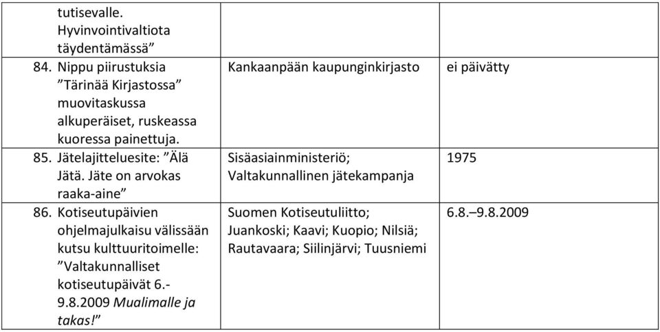 Jäte on arvokas raaka-aine 86. Kotiseutupäivien ohjelmajulkaisu välissään kutsu kulttuuritoimelle: Valtakunnalliset kotiseutupäivät 6.- 9.