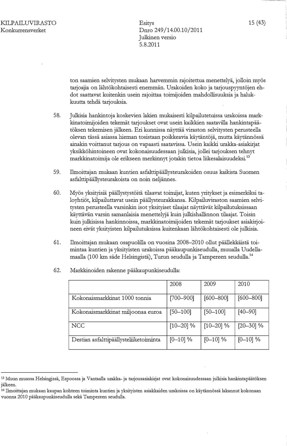 Julkisia hankintoja koskevien lakien mukaisesti kilpailutetuissa urakoissa markkinatoimijoiden tekemät tarjoukset ovat usein kaikkien saatavilla hankintapäätöksen tekemisen jälkeen.