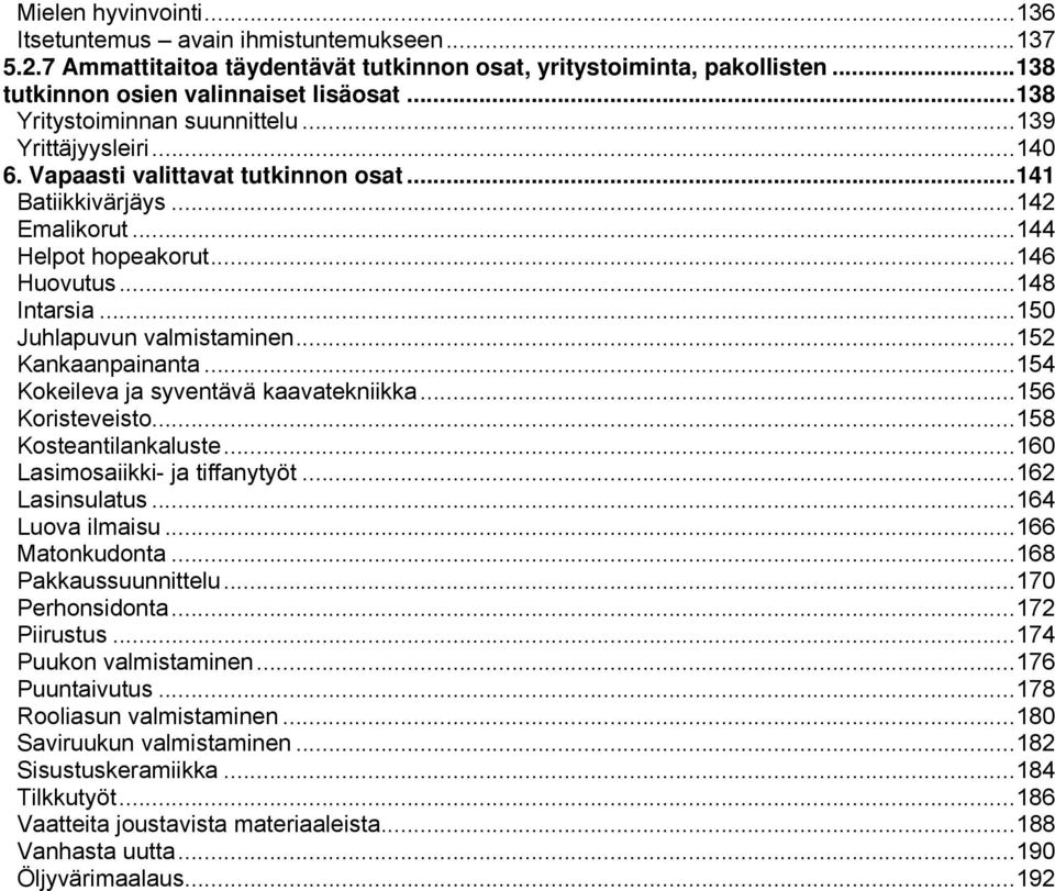 .. 150 Juhlapuvun valmistaminen... 152 Kankaanpainanta... 154 Kokeileva ja syventävä kaavatekniikka... 156 Koristeveisto... 158 Kosteantilankaluste... 160 Lasimosaiikki- ja tiffanytyöt.