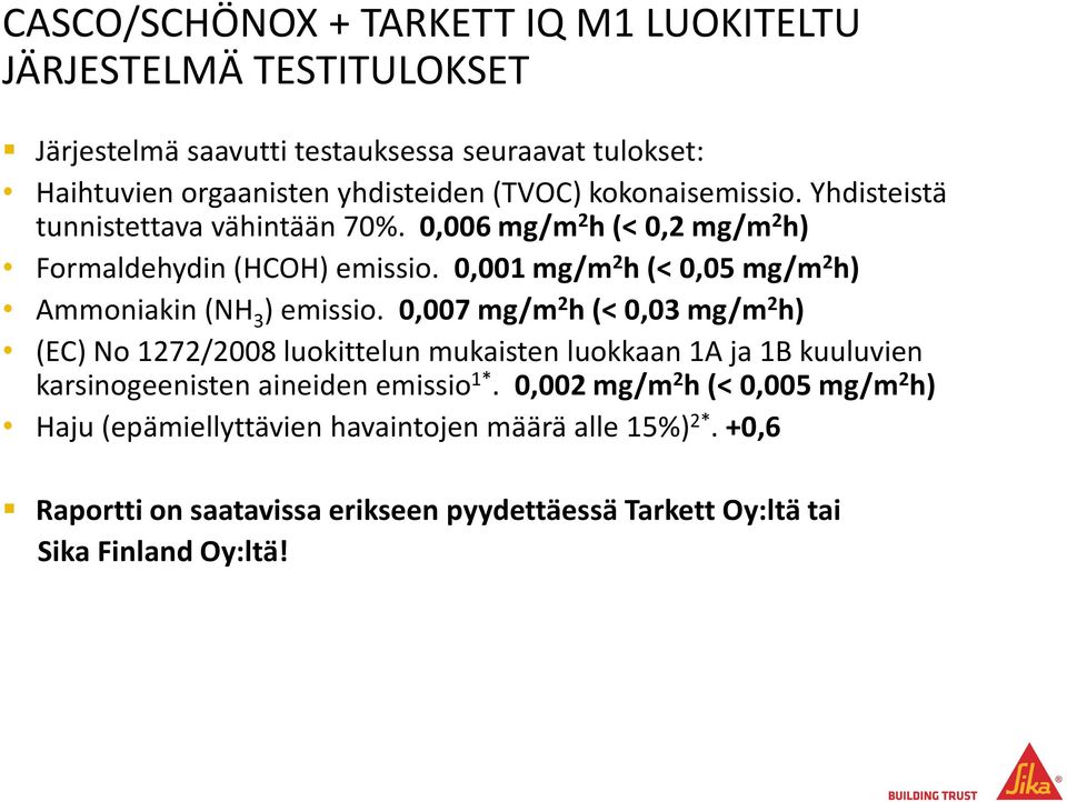 0,001 mg/m 2 h (< 0,05 mg/m 2 h) Ammoniakin (NH 3 ) emissio.