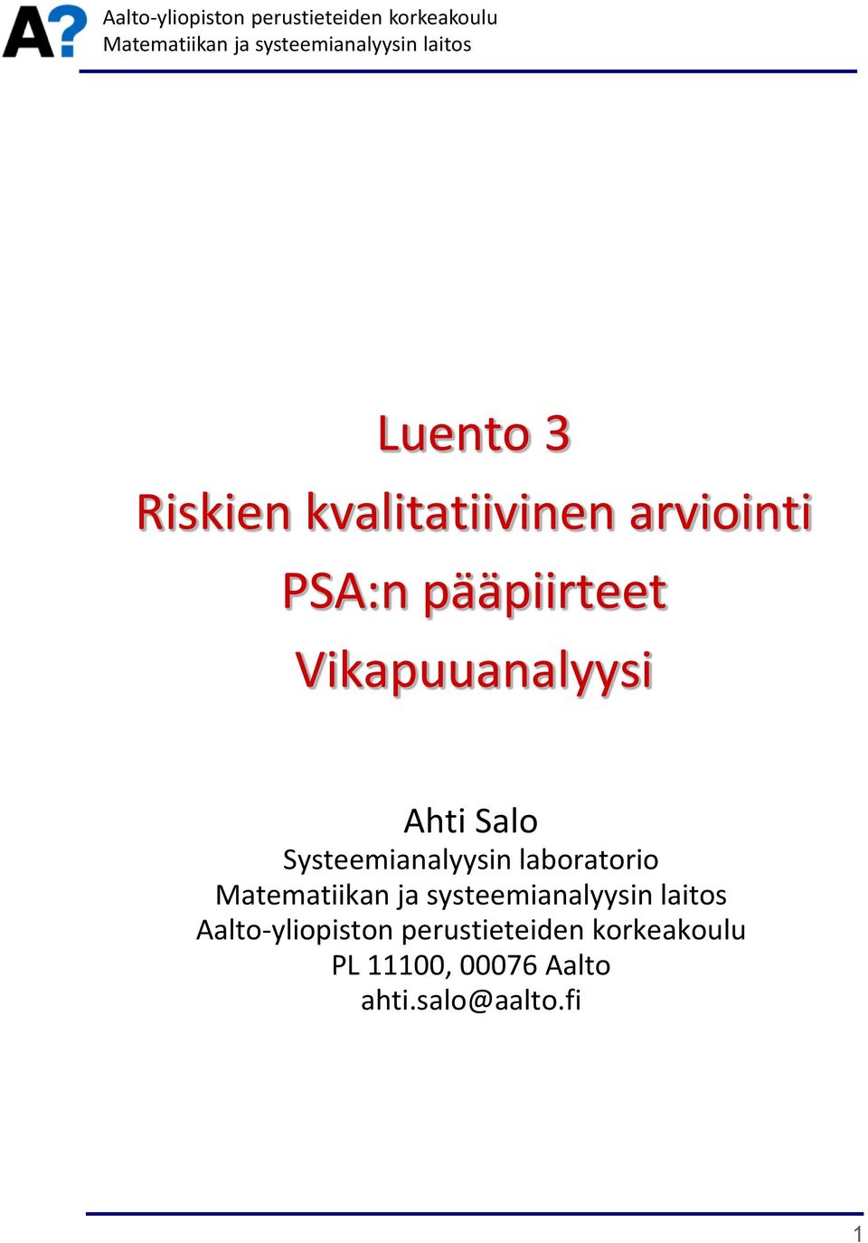 Systeemianalyysin laboratorio Aalto-yliopiston