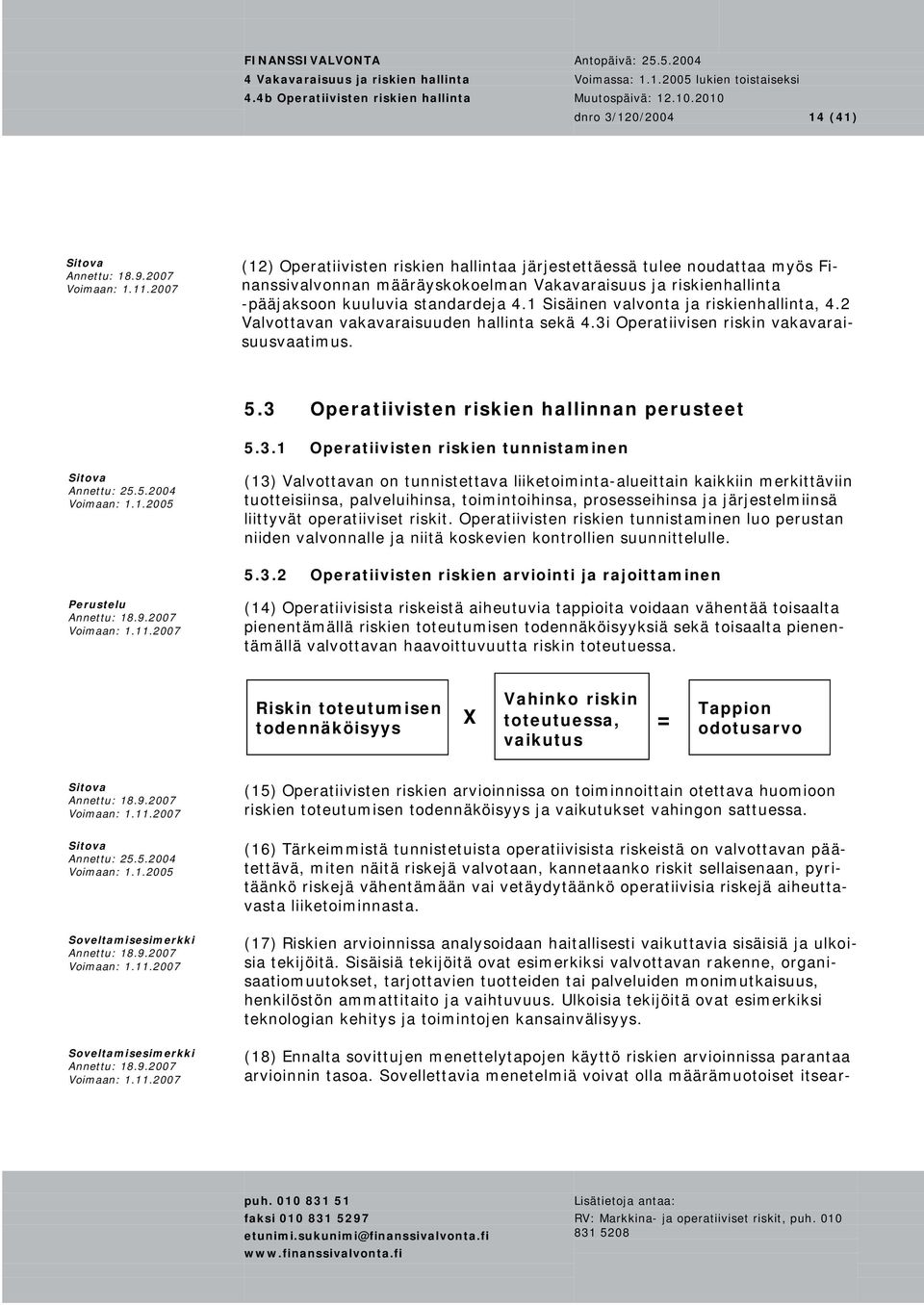 Operatiivisen riskin vakavaraisuusvaatimus. 5.3 