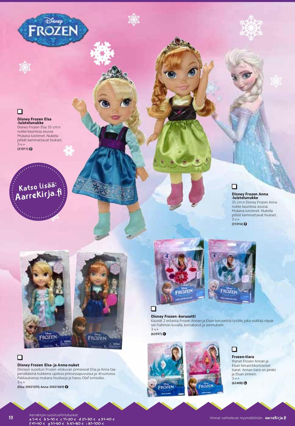 (31016) g Disney Frozen -korusetti Kauniit 2 erilaista Frozen Annan ja Elsan korusettiä tytölle, joka sisältää riipuksen hahmon kuvalla, korvakorut ja sormuksen.