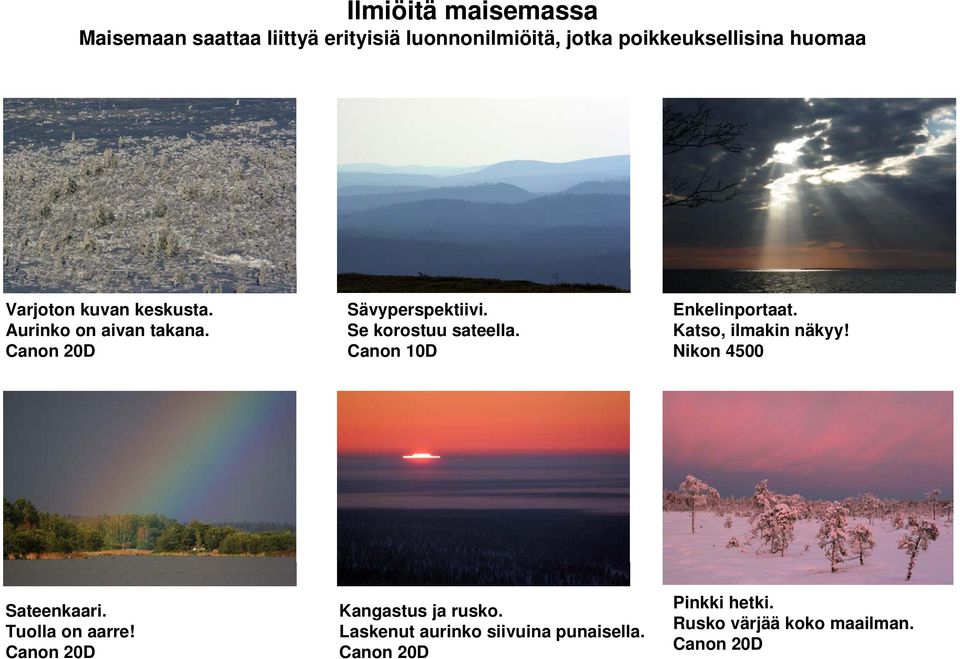 Se korostuu sateella. Enkelinportaat. Katso, ilmakin näkyy! Nikon 4500 Sateenkaari. Tuolla on aarre!