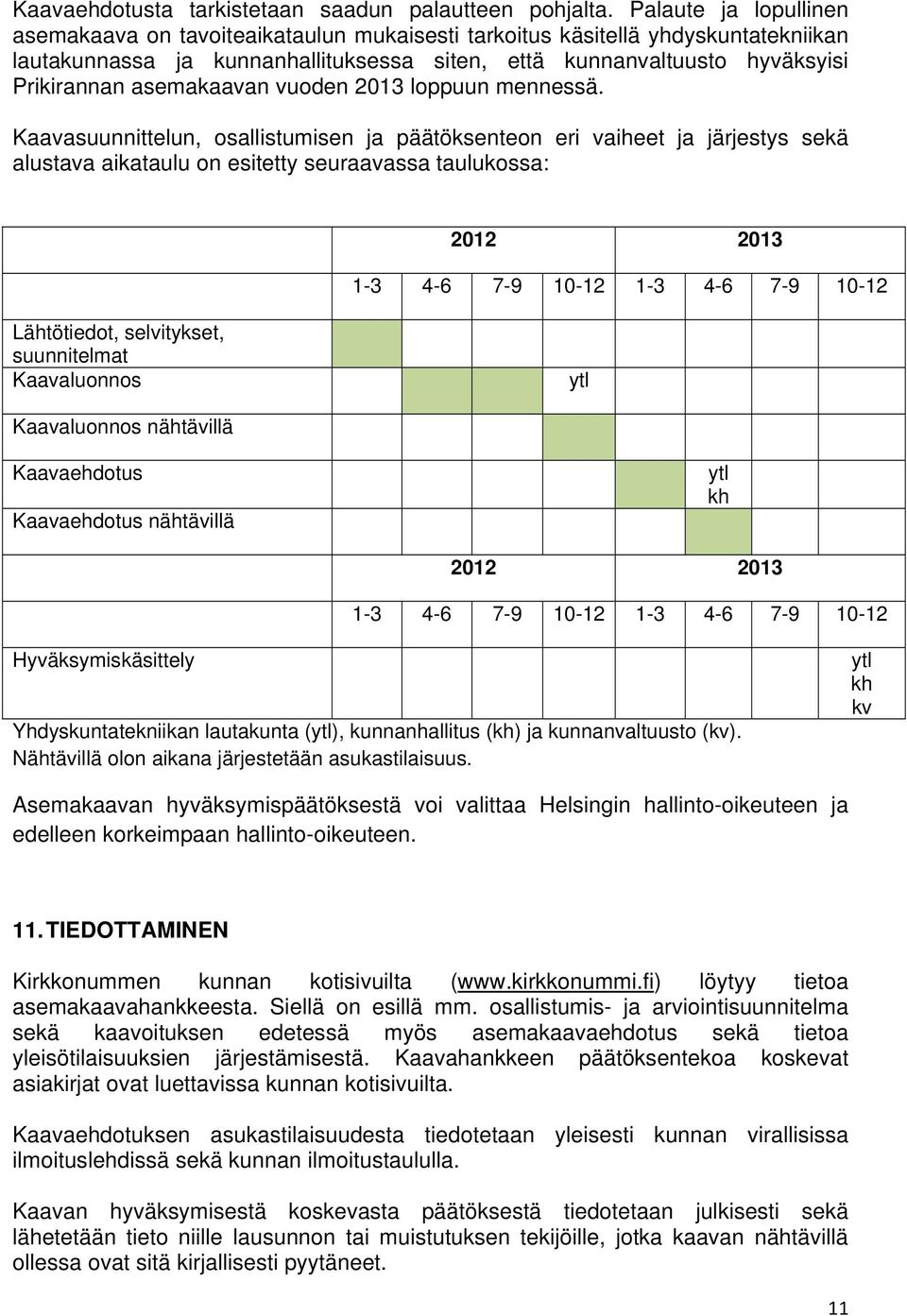 asemakaavan vuoden 2013 loppuun mennessä.