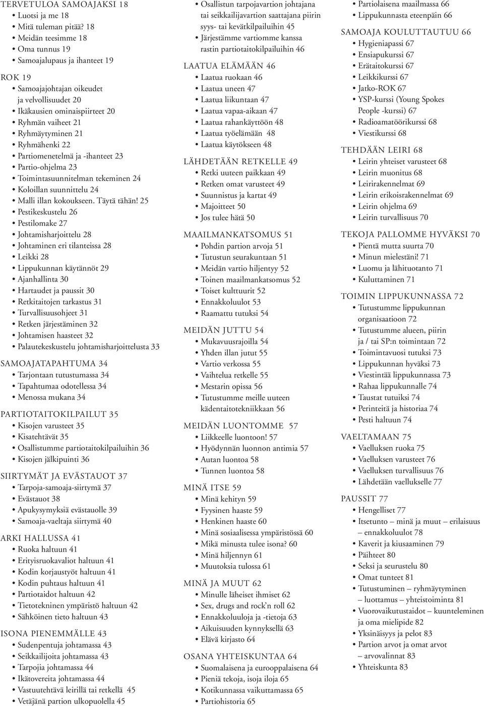 Partiomenetelmä ja -ihanteet 23 Partio-ohjelma 23 Toimintasuunnitelman tekeminen 24 Koloillan suunnittelu 24 Malli illan kokoukseen. Täytä tähän!