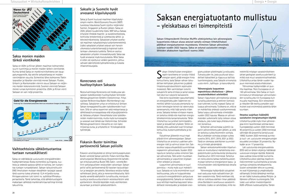 Esimerkiksi lähes kolmannes Tšekin tasavallan ja Itävallan viennistä menee Saksaan. Puolan, Unkarin ja Alankomaiden viennin osuus Saksaan on neljännes maiden kokonaisviennistä.