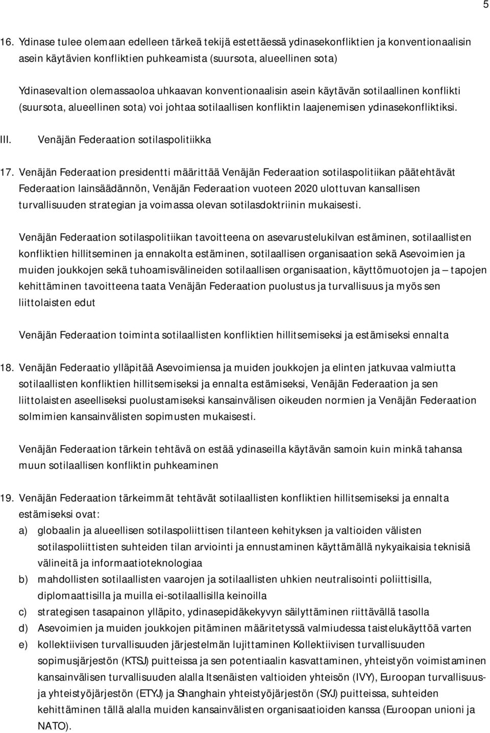 Venäjän Federaation sotilaspolitiikka 17.