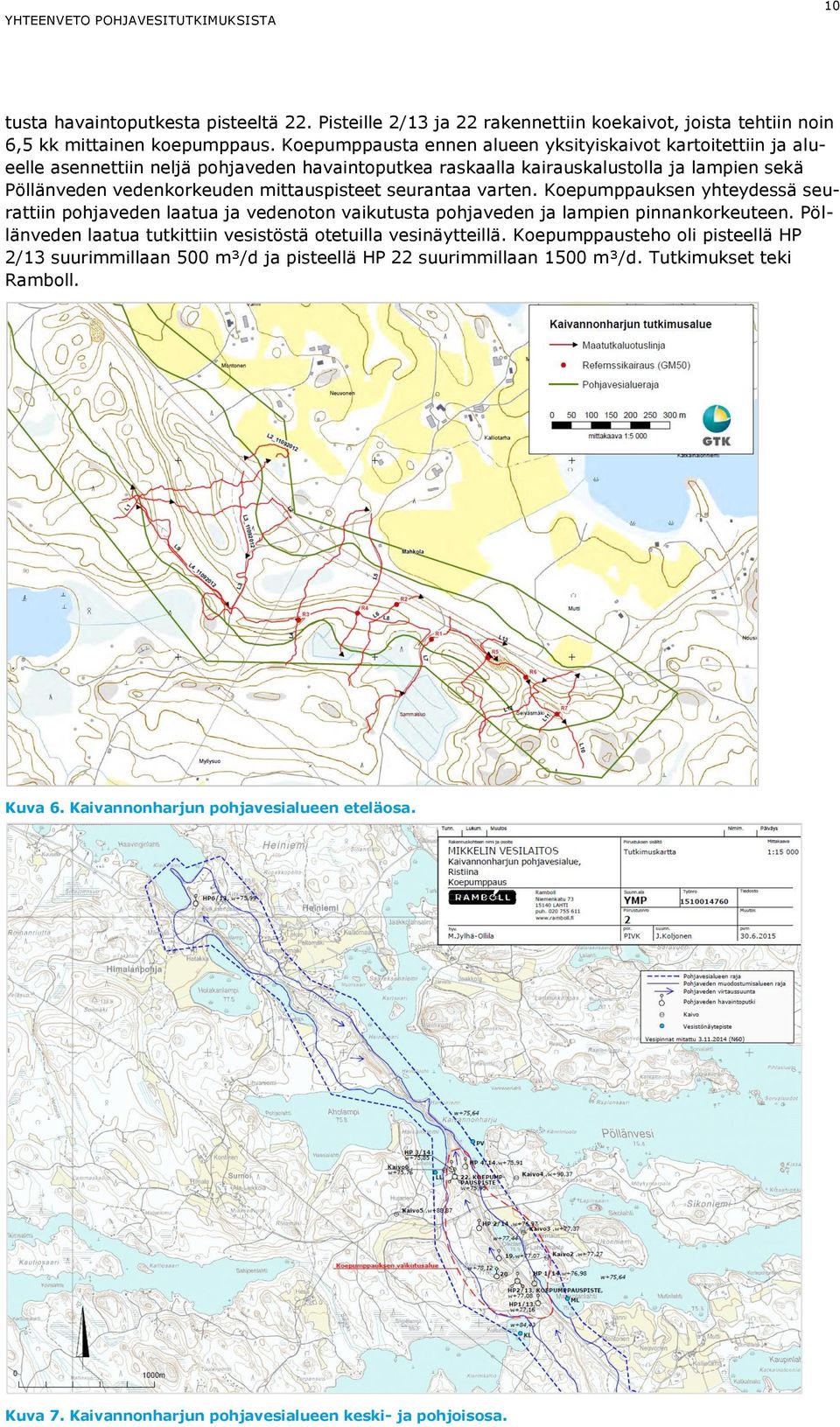 mittauspisteet seurantaa varten. Koepumppauksen yhteydessä seurattiin pohjaveden laatua ja vedenoton vaikutusta pohjaveden ja lampien pinnankorkeuteen.