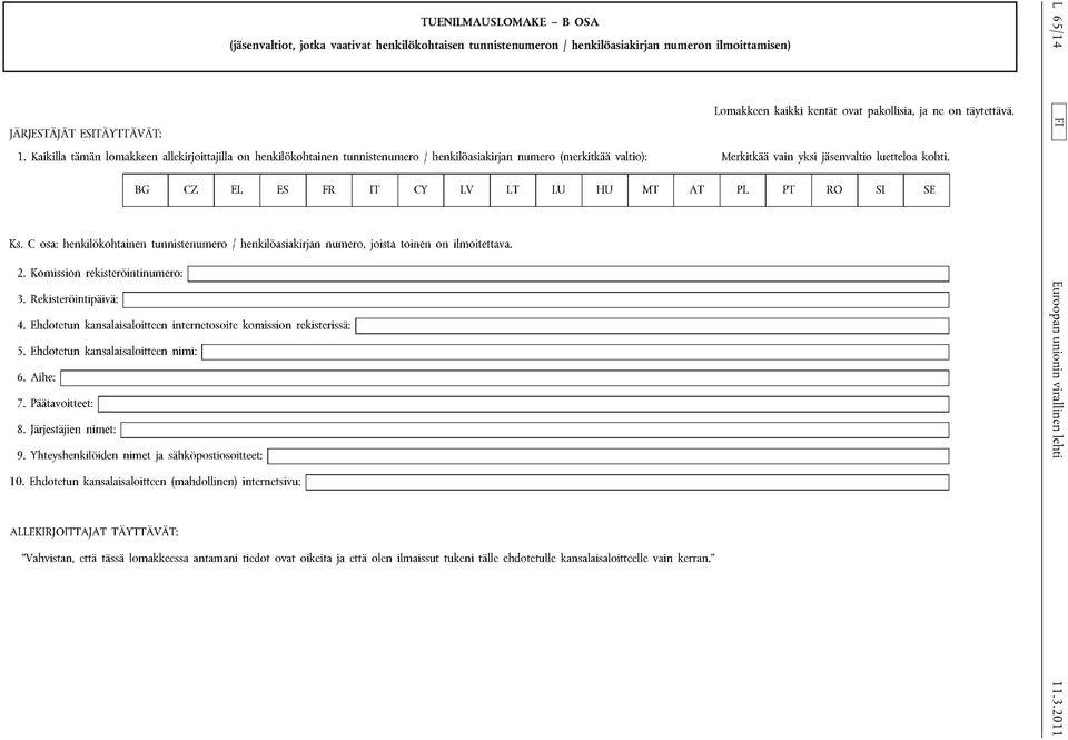 henkilöasiakirjan numeron ilmoittamisen) L