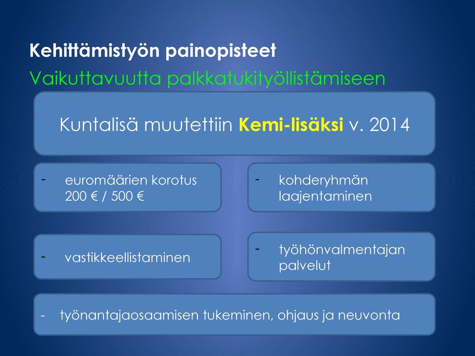 2014 - euromäärien korotus 200 / 500 - kohderyhmän laajentaminen -
