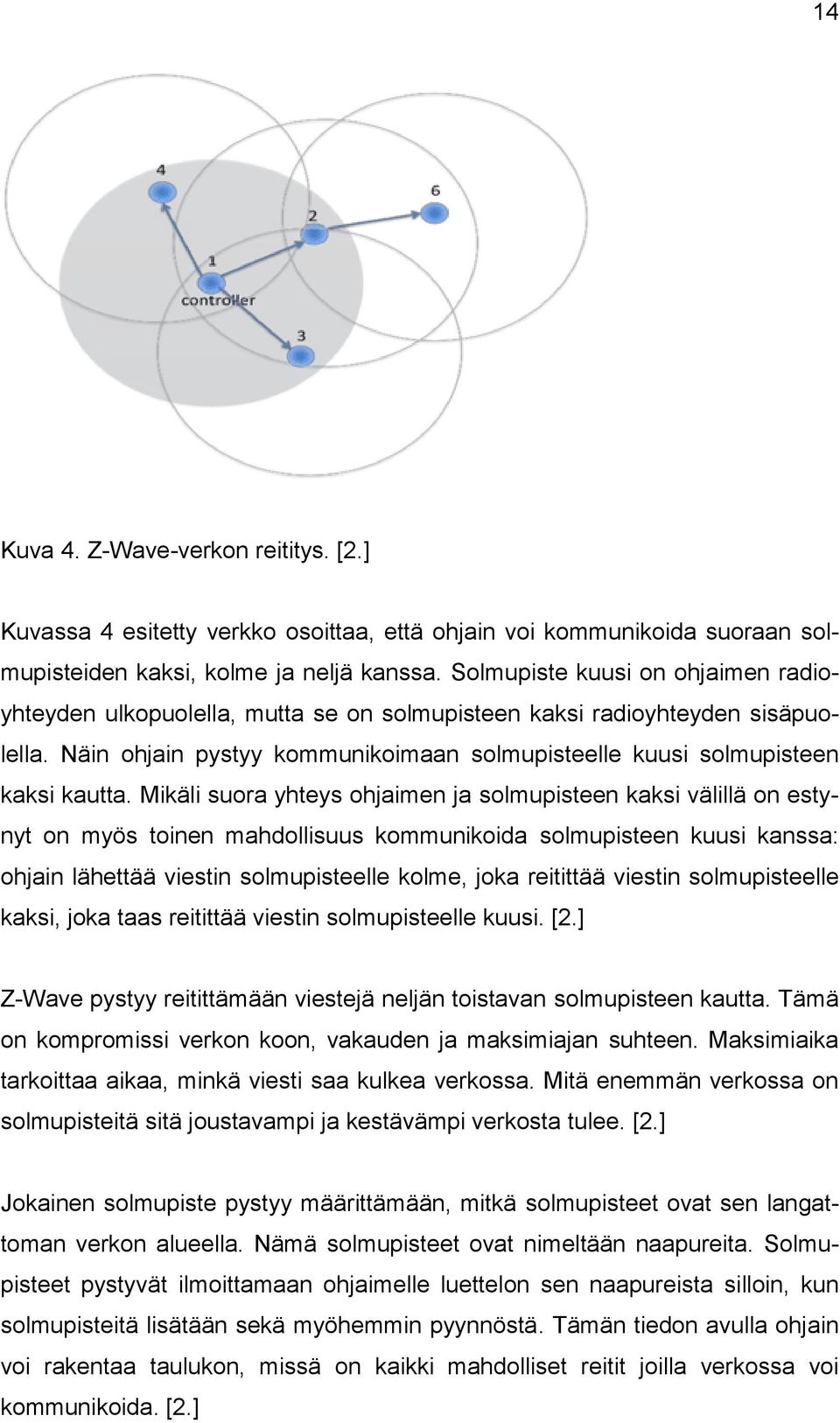 Mikäli suora yhteys ohjaimen ja solmupisteen kaksi välillä on estynyt on myös toinen mahdollisuus kommunikoida solmupisteen kuusi kanssa: ohjain lähettää viestin solmupisteelle kolme, joka reitittää