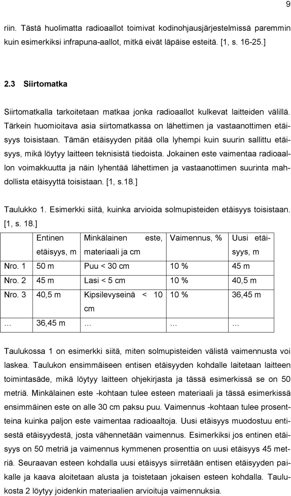 Tämän etäisyyden pitää olla lyhempi kuin suurin sallittu etäisyys, mikä löytyy laitteen teknisistä tiedoista.