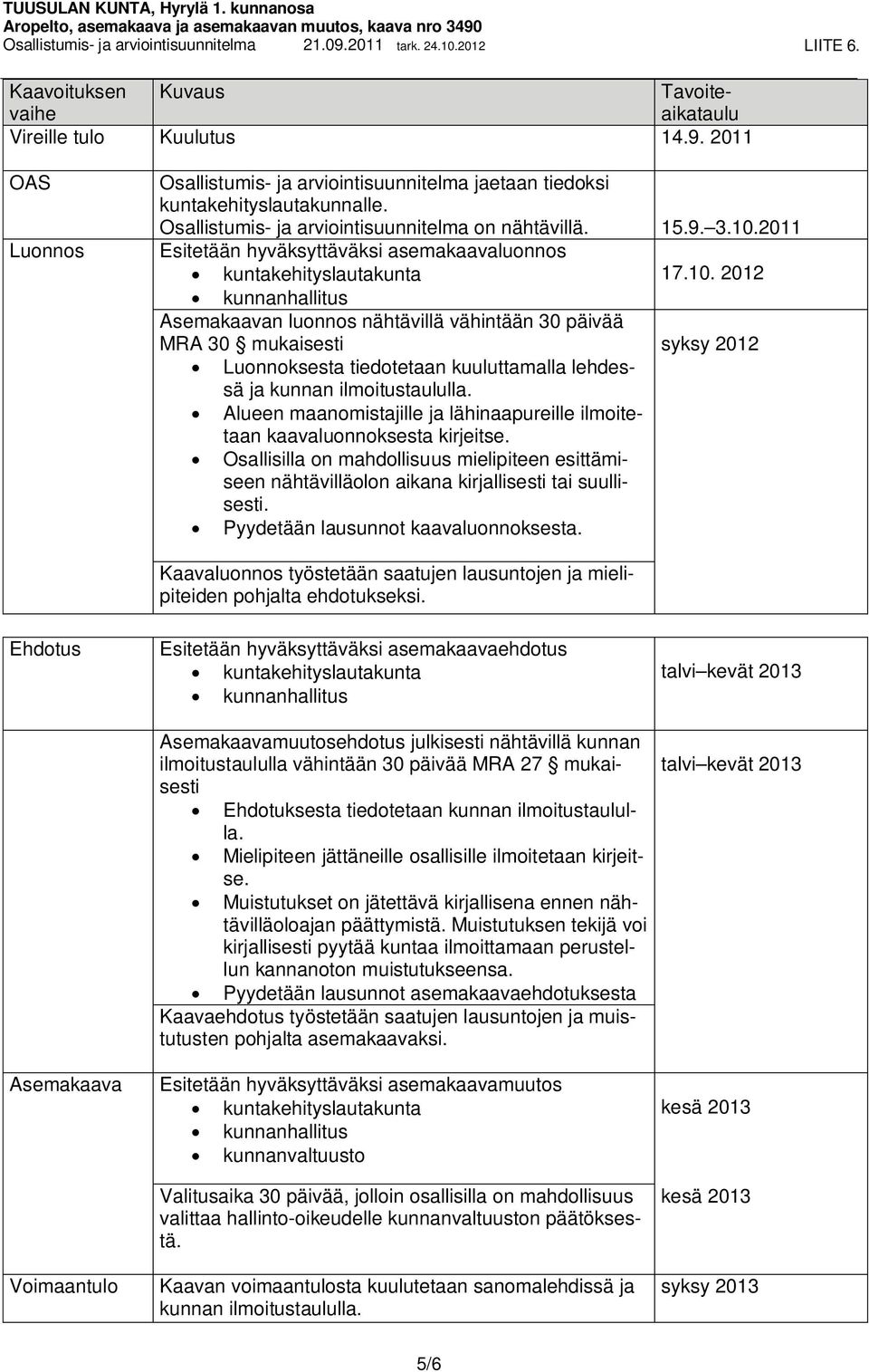 Osallistumis- ja viointisuunnitelma on nähtävillä. 15.9..10.