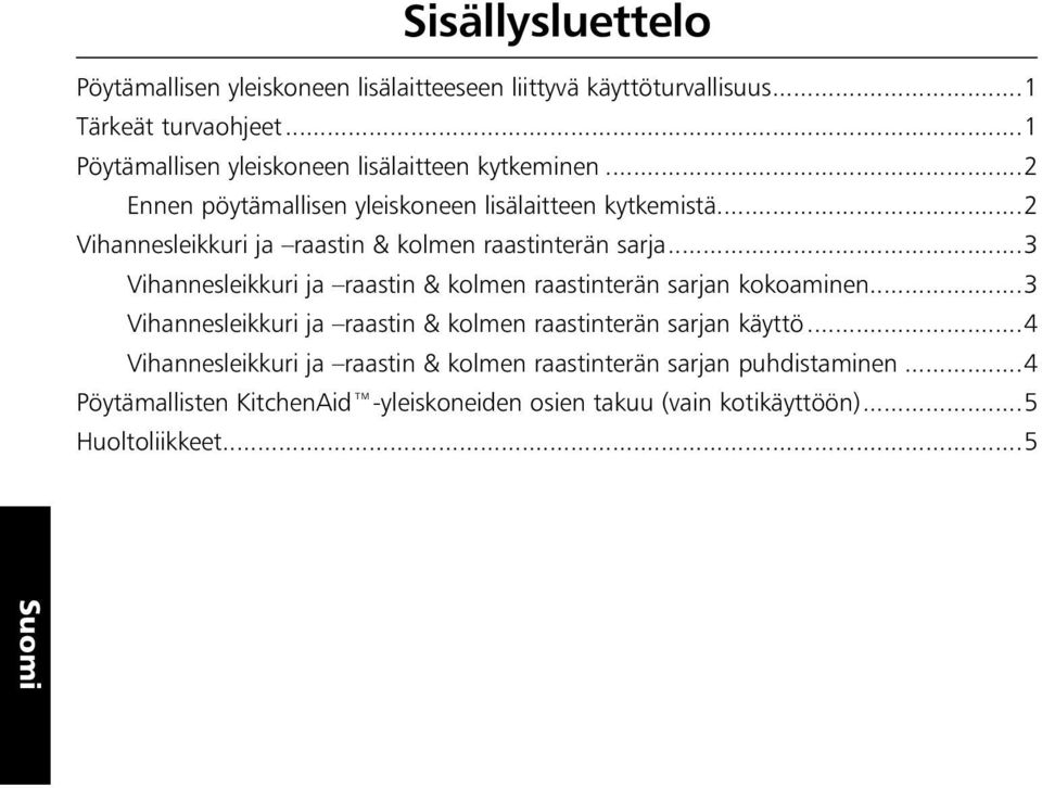 ..2 Vihannesleikkuri ja raastin & kolmen raastinterän sarja...3 Vihannesleikkuri ja raastin & kolmen raastinterän sarjan kokoaminen.