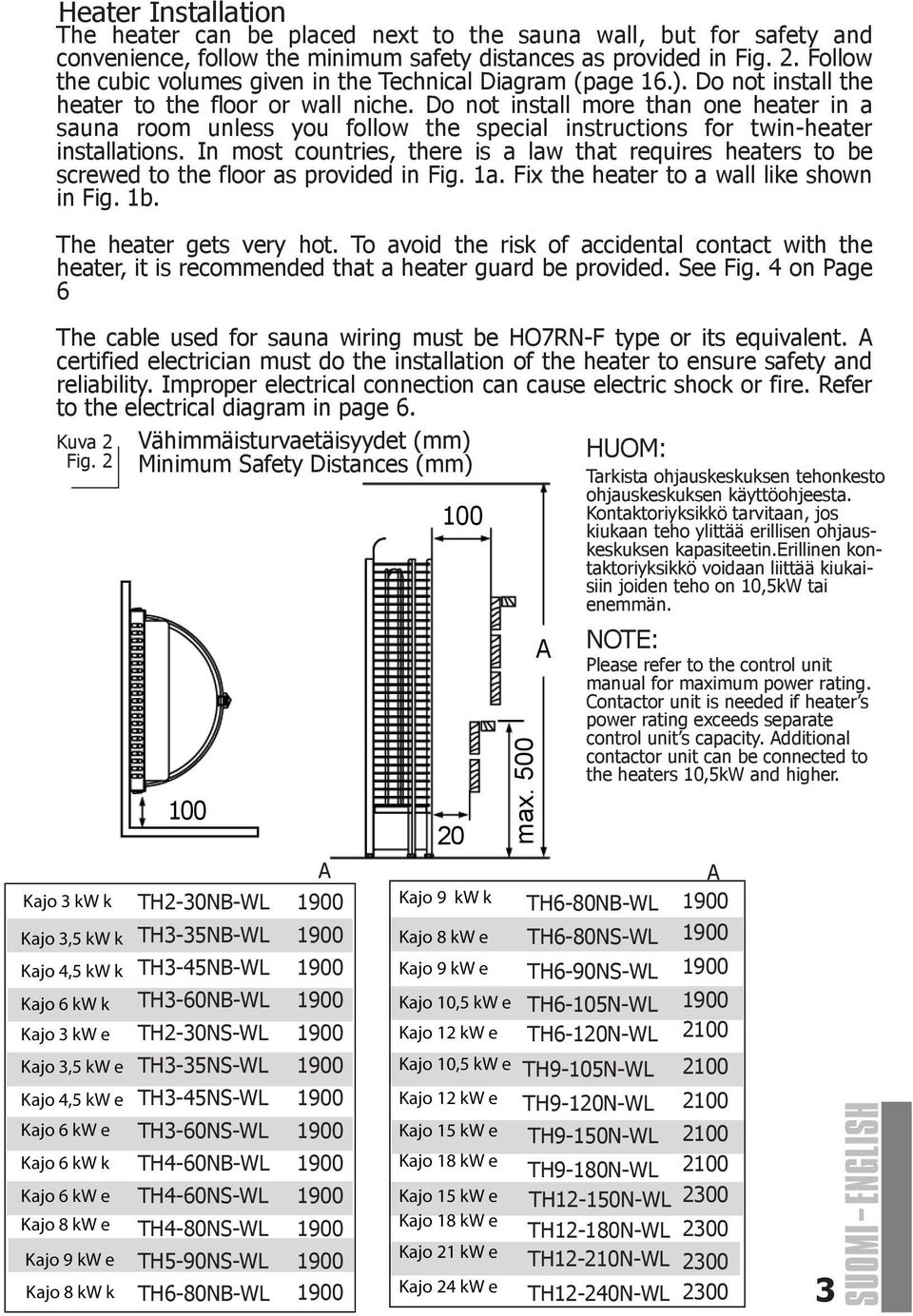 Do not install more than one heater in a sauna room unless you follow the special instructions for twin-heater installations.