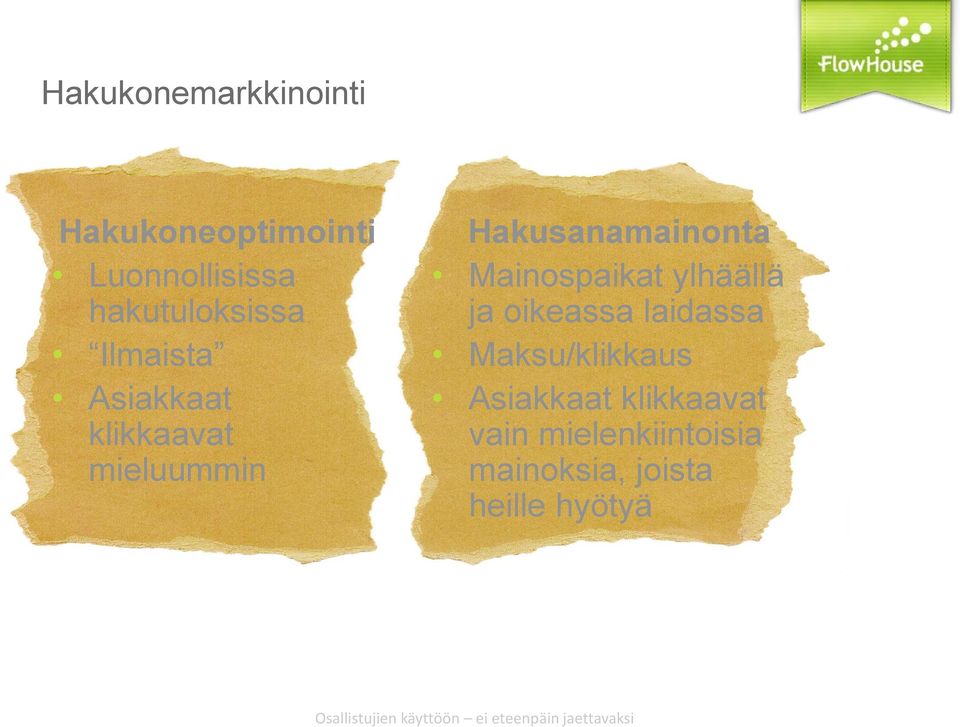 Hakusanamainonta Mainospaikat ylhäällä ja oikeassa laidassa