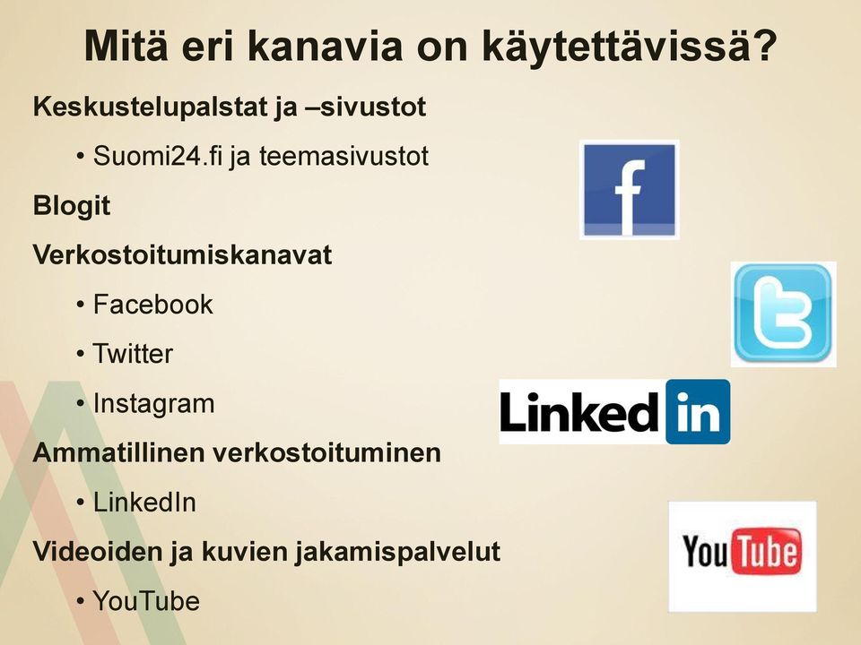 fi ja teemasivustot Blogit Verkostoitumiskanavat Facebook