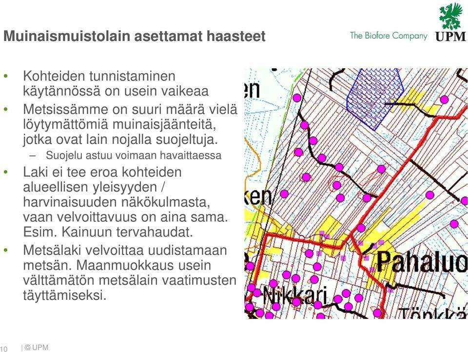 Suojelu astuu voimaan havaittaessa Laki ei tee eroa kohteiden alueellisen yleisyyden / harvinaisuuden näkökulmasta, vaan