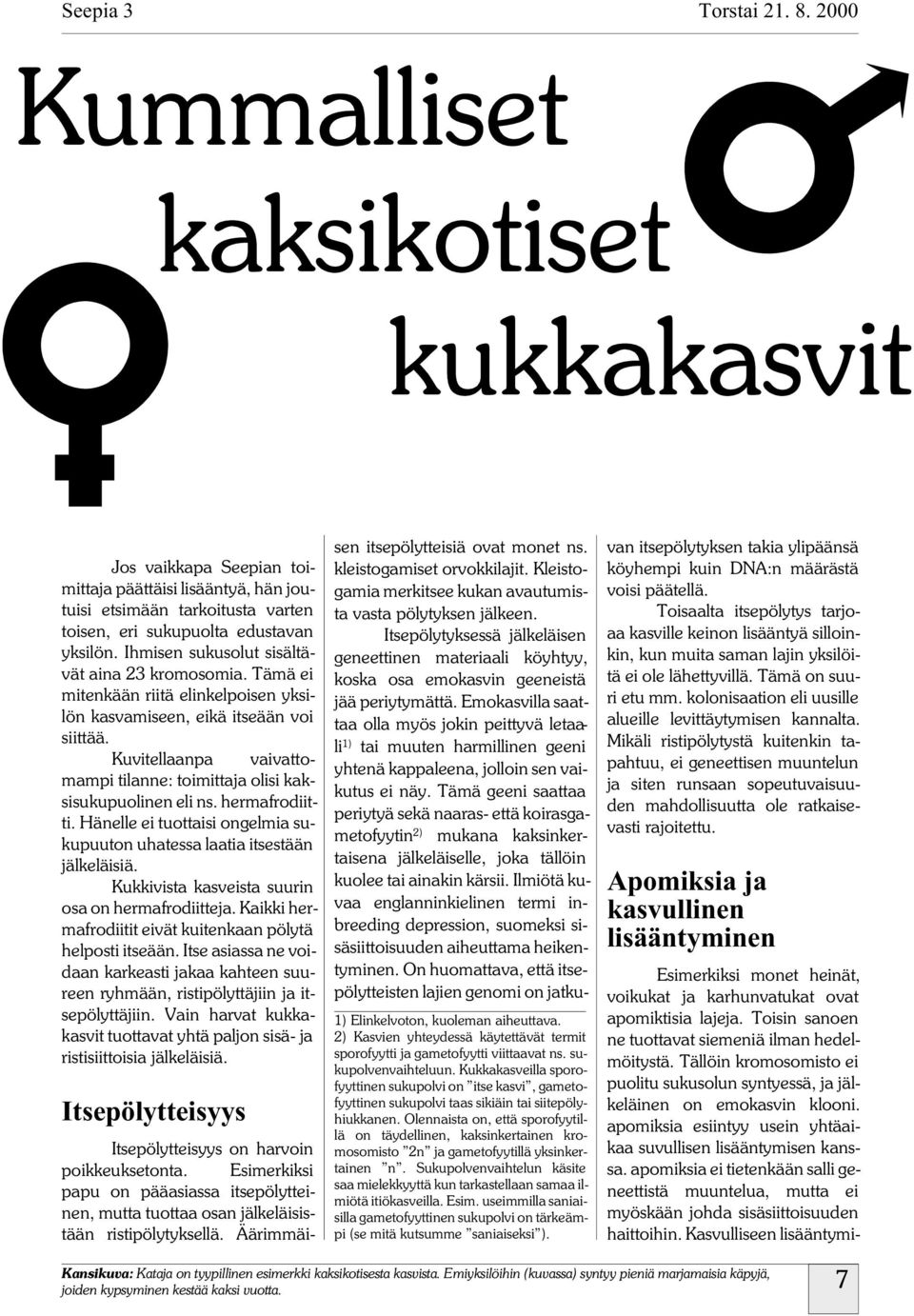 Häelle ei tuottaisi ogelmia sukupuuto uhatessa laatia itsestää jälkeläisiä. Kukkivista kasveista suuri osa o hermafrodiitteja. Kaikki hermafrodiitit eivät kuitekaa pölytä helposti itseää.